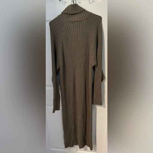 NEW YAS mavi midi turtleneck sweater dress warm ribbed brown fungi classic USL - Picture 4 of 6